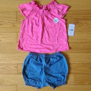 George 2 PC Set Pink Short Sleeve Shirt w/ Flamingoes and Denim Blue Sho…
